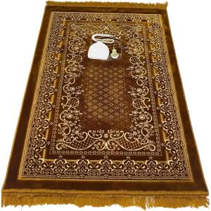 imageModefa Turkish Islamic Velvet Prayer Rug  Thick ampamp Wide Soft Praying Carpet for Men ampamp Women  Large Prayer Mat  Eid ampamp Ramadan Gift  with Kufi Cap Beads ampamp Car Hanger  Double Plush Floral RedKb Gold