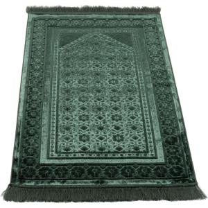 imageModefa Velvet Prayer Rug  Soft Plush Turkish Janamaz Sajada Carpet for Men and Women  Plain Solid Prayer Mat Ramadan Eid Gift  with Prayer Beads  Luxury Floral Stamp RedDark Green