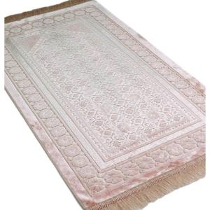 imageModefa Velvet Prayer Rug  Soft Plush Turkish Janamaz Sajada Carpet for Men and Women  Plain Solid Prayer Mat Ramadan Eid Gift  with Prayer Beads  Luxury Floral Stamp RedLight Pink