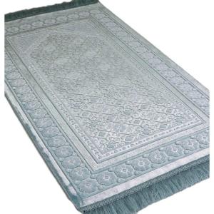 imageModefa Velvet Prayer Rug  Soft Plush Turkish Janamaz Sajada Carpet for Men and Women  Plain Solid Prayer Mat Ramadan Eid Gift  with Prayer Beads  Luxury Floral Stamp RedLight Blue