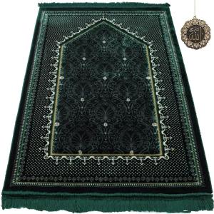 imageModefa Velvet Prayer Rug  with Car Hanger  Janamaz Sajjadah Musalla  Thick Plush Wide  Topkapi RedGreen