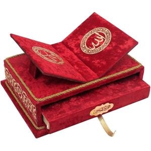 imageHoly Quran Keepsake Quran Rahle Holder Muslim Rayiha Gift Set SilverRed