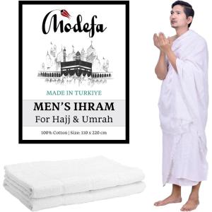 image:imageModefa Ihram for Umrah Men Towel Set  Comfortable Unsewn Ahram Hajj Essentials for Men Umrah Essentials Ehram  110 x 220cm per towel 2 Towels Turkish 100 Cotton 1500 grams Ihram OnlyIhram Only