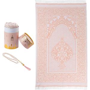 image:imageModefa Islamic Gifts Prayer Mat  Thin Woven Praying Mat Muslim Prayer Rug  Muslim Gifts for Men Ramadan Gifts with Tesbih Prayer Beads  Ottoman Rug with Cylinder Gift Box Set Ramadan RedLight Pink