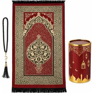 image:imageModefa Islamic Gifts Prayer Mat  Thin Woven Praying Mat Muslim Prayer Rug  Muslim Gifts for Men Ramadan Gifts with Tesbih Prayer Beads  Ottoman Rug with Cylinder Gift Box Set Ramadan RedRed