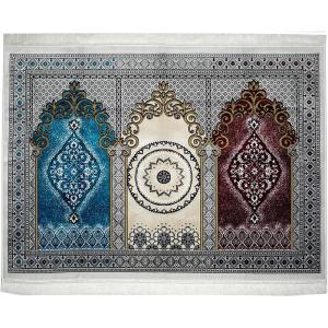 image:imagePrayer Rug  Wide Velvet Janamaz Sajadah Family Group Carpet 3 Person 176Red  Beige