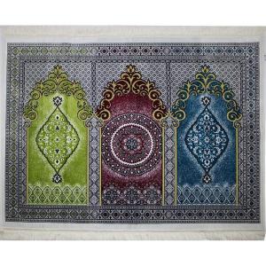 image:imagePrayer Rug  Wide Velvet Janamaz Sajadah Family Group Carpet 3 Person 176RedPinkYellow