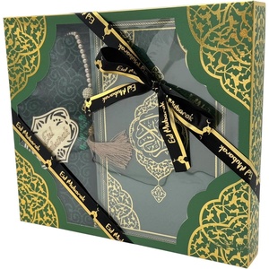 image:imageModefa Luxury Eid Saeed Gift Box Set Prayer Mat Quran and Prayer Beads with Black and Gold Ribbon WhiteGreen