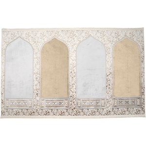 image:imageModefa Wide 4 Person Group Family Islamic Prayer Rug  Luxury Velvet Janamaz Sejadah  Serenity Garden BlueWhiteBeigeGrey